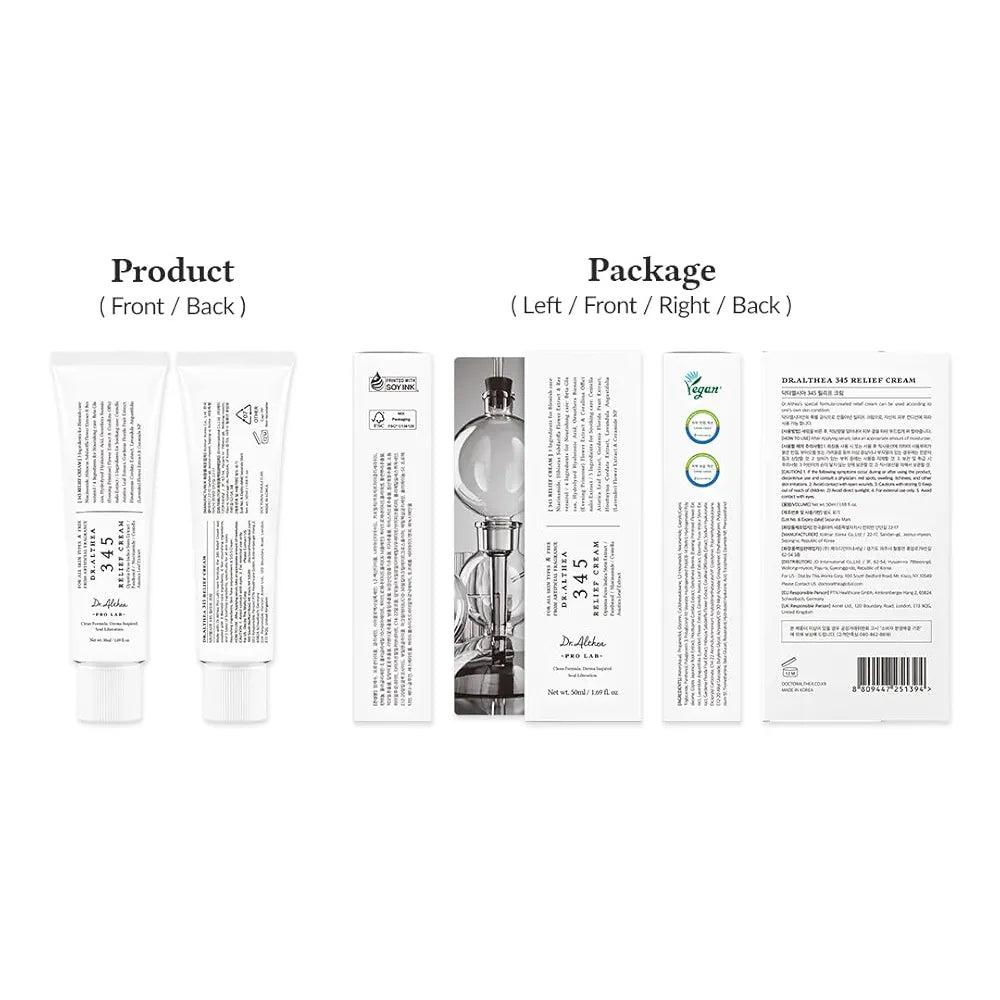 Dr.Althea 345 Relief Cream, Daily Face Moisturizer, Blemish Relief Care, Soothing Recovery & Moisture, Korean Vegan Skin Care for All Skin Types, 1.69 Fl Oz
