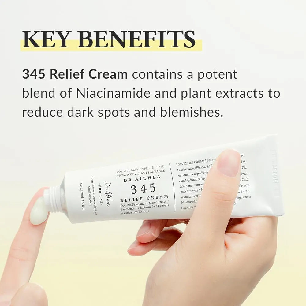 Dr.Althea 345 Relief Cream, Daily Face Moisturizer, Blemish Relief Care, Soothing Recovery & Moisture, Korean Vegan Skin Care for All Skin Types, 1.69 Fl Oz