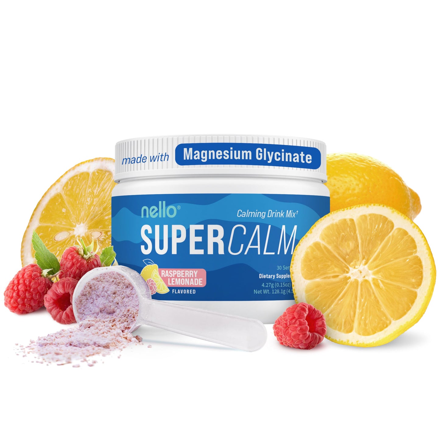 Supercalm Powdered Drink Mix, Raspberry Lemonade, L Theanine, Ksm-66 Ashwagandha, Magnesium Glycinate, Vitamin D 3, Supplements for Relaxation & Focus, No Sugar, Non GMO, On The Go, 20 Ct