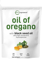 Micro Ingredients Oil of Oregano Softgels, 300 Count | 2 in 1 Formulated with Black Seed Oil, 4X Strength Carvacrol & Thymoquinone | Plant Based, Non-GMO, & Immune Support