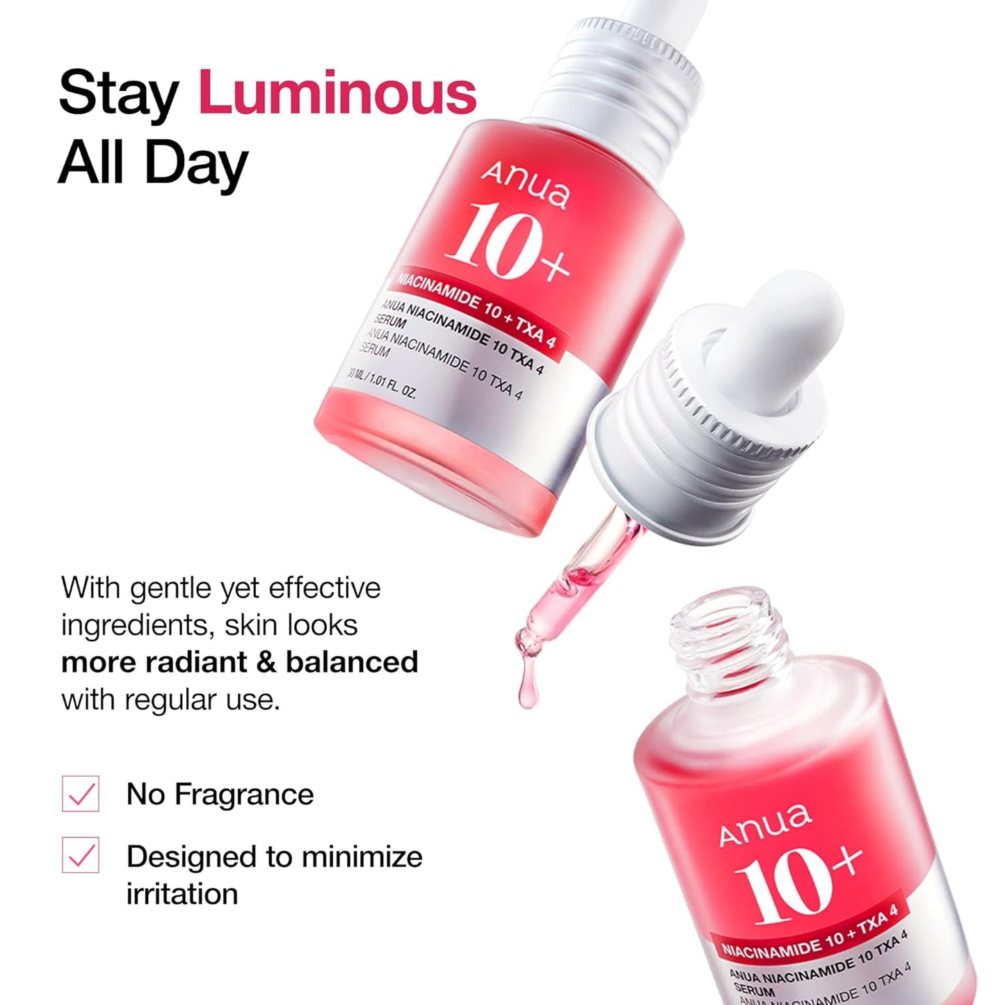 Niacinamide 10 + TXA 4 Serum, Hyaluronic Acid, Tranexamic Acid, Vitamin B12, Facial Serum for Glass Skin, Clarifying, Radiant Complexion with Natural Color, Korean Skin Care (30Ml /1.01 Fl.Oz)