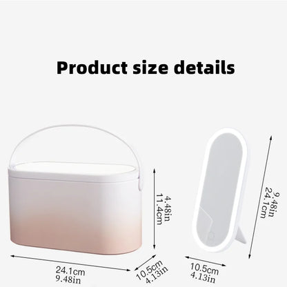 Makeup Organizer Box with LED Light Mirror Portable Travel Makeup Cosmetics Organizer Touch Light Storage Makeup Case