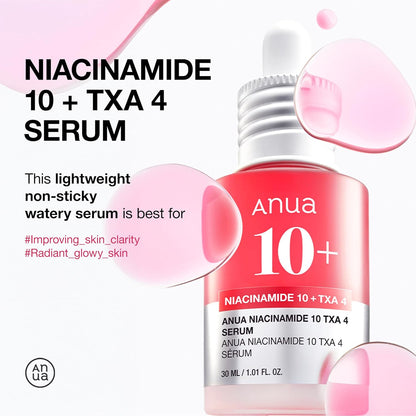 Niacinamide 10 + TXA 4 Serum, Hyaluronic Acid, Tranexamic Acid, Vitamin B12, Facial Serum for Glass Skin, Clarifying, Radiant Complexion with Natural Color, Korean Skin Care (30Ml /1.01 Fl.Oz)