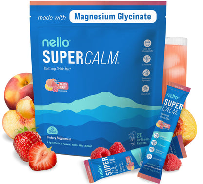 Supercalm Powdered Drink Mix, Raspberry Lemonade, L Theanine, Ksm-66 Ashwagandha, Magnesium Glycinate, Vitamin D 3, Supplements for Relaxation & Focus, No Sugar, Non GMO, On The Go, 20 Ct