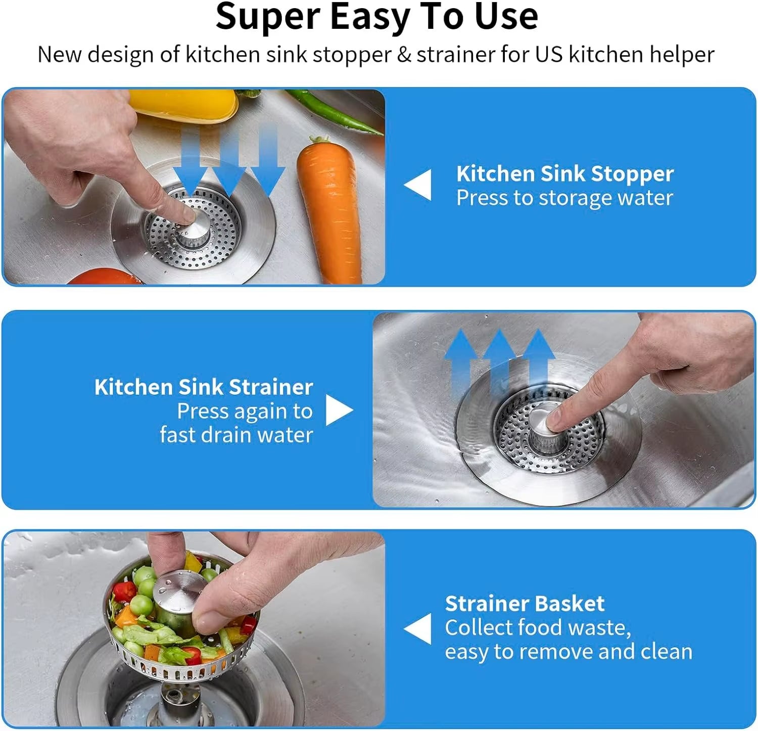 Premium Clog-Free Stainless Steel Sink Stopper & Strainer