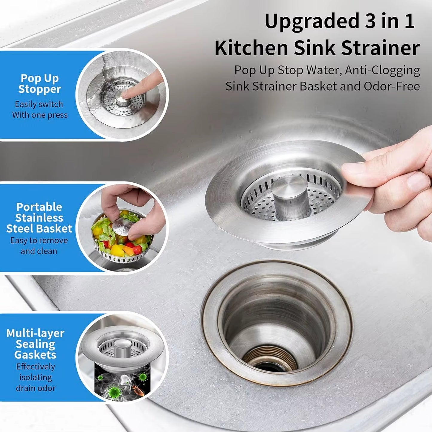 Premium Clog-Free Stainless Steel Sink Stopper & Strainer